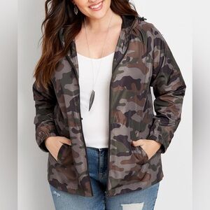 Maurices Camo Windbreaker Full‎ Zip Hooded Jacket Utility Military Streetwear L